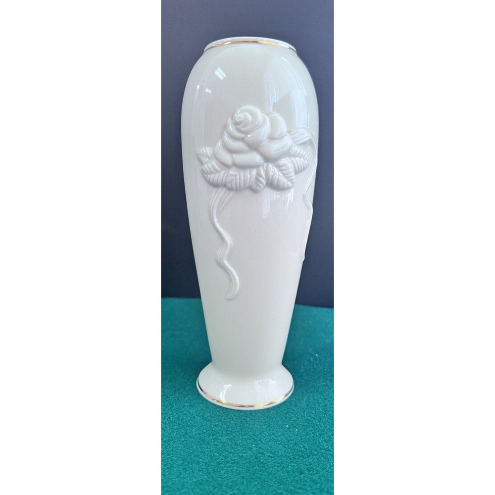 Lenox Rose Blossom Vase 24k Gold Trim Certificate 7.5 " Tall Bud Flower‎ (1243)